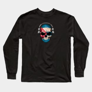 Dark Skull Deejay with Cuban Flag Long Sleeve T-Shirt